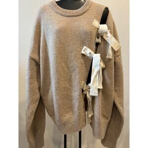 IMMI Pure Wool Pullover Sweater Size XL Oversized Tan Bows